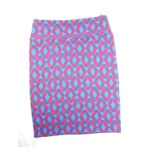 New LuLaRoe XL Extra Large Cassie Pencil Skirt Knee Length Stretch Blue/Burgundy